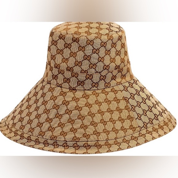 Brim Accessories - Gucci GG Monogram Bucket Hat Large Wide Brim Jacquard Beige Tan Canvas Sun Beach